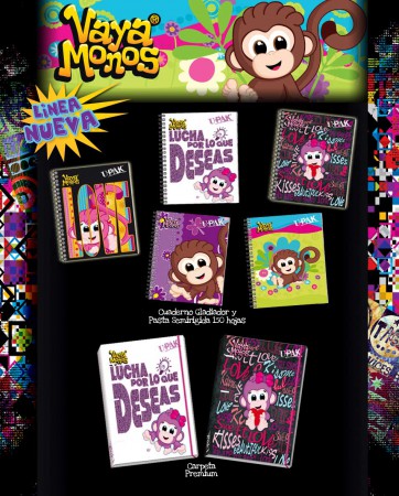Cuaderno Upak. -Tema Vaya Monos. Disponible Linea Profesional Spiral doble Aro  C/100hjs